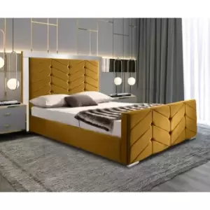 Marisa Upholstered Beds - Plush Velvet, King Size Frame, Mustard - Mustard