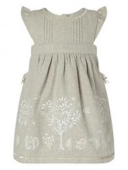 Monsoon Baby Girls Tweed Embroidered Dress - Taupe