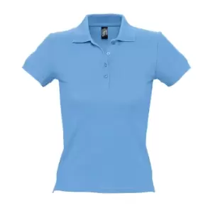 SOLS Womens/Ladies People Pique Short Sleeve Cotton Polo Shirt (XL) (Sky Blue)