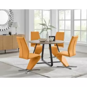 Furniture Box Santorini Brown Wood Contemporary Round Dining Table and 4 Mustard Willow Chairs Set