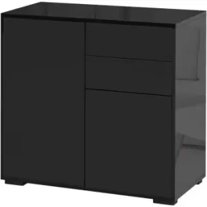 Homcom - Modern Freestanding Push-OpenCabinet w/ 2 Drawers Cabinet Storage Black