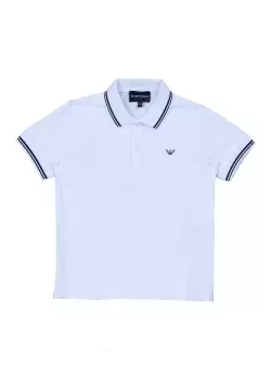 Emporio Armani Kids Classic Tipped Polo Shirt In Optical White