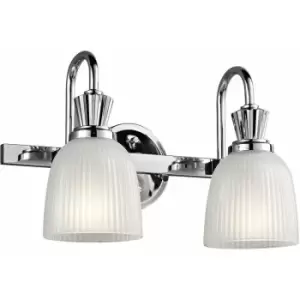 Loops - IP44 Twin Wall Light Ribbed Glass Dowlight Shade Polished Chrome LED G9 3.5W