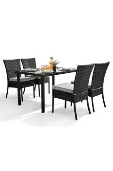 Bali Grey PE Rattan 4 Seat Outdoor Garden Dining Set With Tempered Glass Top And Durable Grey Cushions