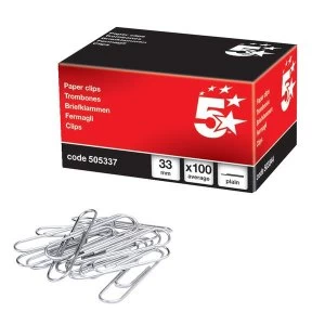 5 Star Polished Steel Paper Clips Bundle Starter Desk Set Pack (100 Paper Clips)