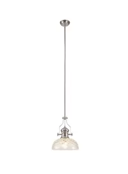 Dome Ceiling Pendant With 30cm Flat Round Patterned Shade, 1 x E27, Polished Nickel, Clear Glass