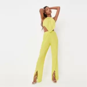 Missguided Coord Plisse Straight Split Hem Trouser - Green