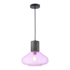 Luminosa Olena Wide Ceiling Pendant, E27, Pewter, Lilac Glass