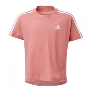 adidas 3 Stripe T Shirt Junior Girls - Hazy Rose/White