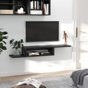 HOMCOM Wall Mounted Media Console, Floating TV Stand Component Shelf, Entertainment Center Unit, Black