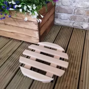 Round Wooden Garden Patio Plant Flower Pot Stand Caddy/Trolley on Castor Wheels Ø 30cm