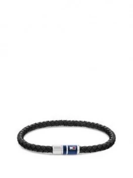 Tommy Hilfiger Braided Black Leather Bracelet, One Colour, Men