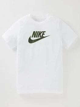 Nike Boys NSW Camo Futura Logo T-Shirt - White, Size S