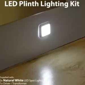 Loops - Square LED Plinth Light Kit 3 natural white Spotlights Kitchen Bathroom Panel