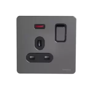 Schneider USFP 13A Double Pole 1G Switched Socket W/Neon Black Insert Black Nickel - GU3411DBBN