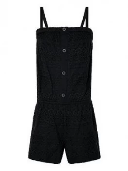 Monsoon Girls Storm Leah Lace Playsuit - Black, Size 15 Years, Women