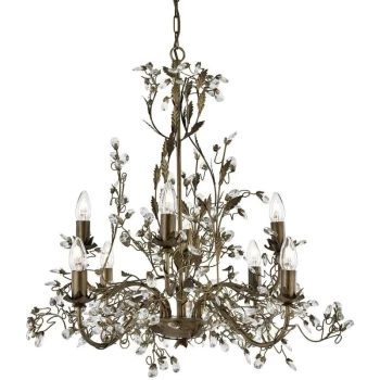 Searchlight Almandite - 8 Light Chandelier Brown Gold Floral Leaves Design, E14