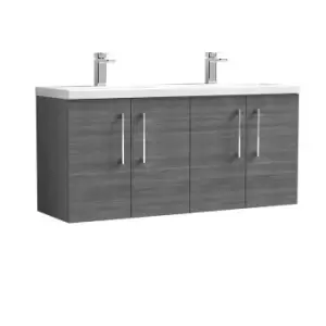 Nuie Arno 1200mm Wall Hung 4 Door Vanity & Double Ceramic Basin Anthracite