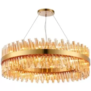 Luminosa Kalih 32 Light G9, Ceiling Pendant Round, Brass, Amber Item Weight: 29.51kg