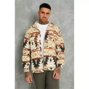 I Saw It First Beige Mens Aztec Print Heavy Wool Look Shacket - Brown