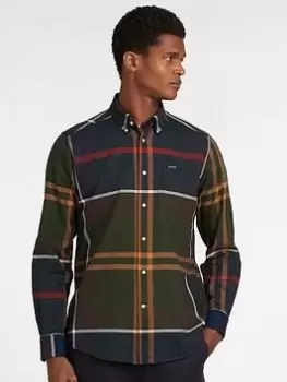 Barbour Dunoon Tailored Shirt - Green, Tartan, Size S, Men