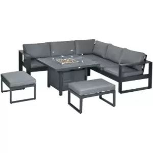 Outsunny 6 Piece Garden Furniture Set with Firepit Table Outdoor Sofa Aluminium - Grey