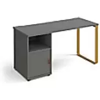 Rectangular Sleigh Frame Desk Onyx Grey Wood, Metal Sleigh Legs Brass Cairo 1400 x 600 x 730mm With cupboard