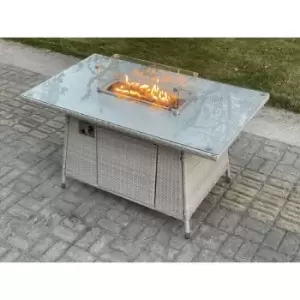 Fimous Outdoor Light Grey Mixed Rattan Fire Pit Table Dining Table with Gas Heater