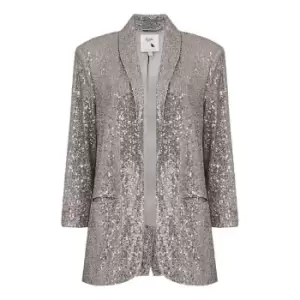 Yumi Silver Sequin Blazer With Pockets - Silver