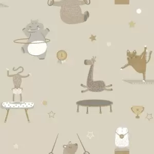 Holden Animal Gymnastics Beige Childrens Wallpaper