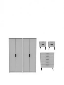 Swift Copenhagen 4 Piece Part Assembled Package - 4 Door Wardrobe, 5 Drawer Chest And 2 Bedside Chests