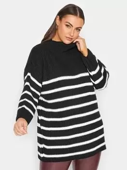 Yours Luxury Stripe High Neck Jumper - Black/White, Size 30-32, Women