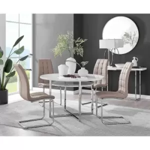 Furniture Box Adley White High Gloss Storage Dining Table and 4 Cappuccino Murano Chairs