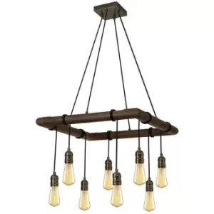 Luminosalighting - Luminosa Hampton Square Ceiling Pendant, 8 Light E27, Medium Oak, Antique Brass