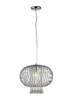 Large Ceiling Pendant 1 Light Polished Chrome, Clear Glass