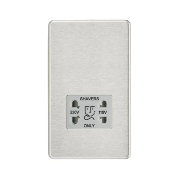 Screwless 115/230V Dual Voltage Shaver Socket - Brushed Chrome with Grey Insert - Knightsbridge