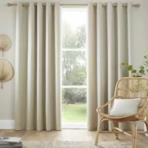 Eaton Basket Weave Jacquard Eyelet Lined Curtains, Natural, 90 x 90" - Curtina