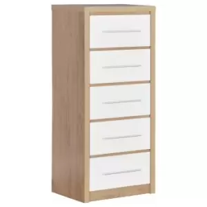 Seville Narrow White 5 Chest of Drawer White