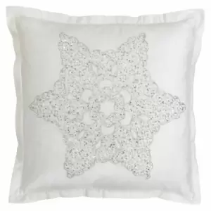 Paoletti Wonderland Snowflake Polyester Filled Cushion White