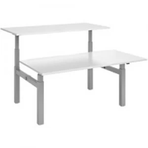 Elev8² Rectangular Sit Stand Back to Back Desk with White Melamine Top and Silver Frame 4 Legs Touch 1600 x 1650 x 675 - 1300 mm