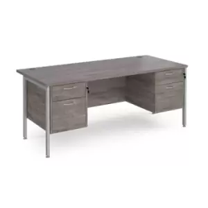 Maestro 25 straight desk 1800mm x 800mm with two x 2 drawer pedestals - silver H-frame leg and grey oak top