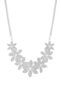 Silver Crystal And Pearl Flower Statement Necklace