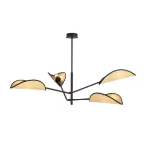 Vene Black Multi Arm Semi Flush Ceiling light with Brown Fabric Shades, 4x E14