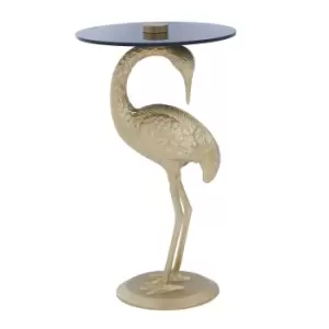 Flamingo Sculpture Side Table in Gold Finish with Glass Top