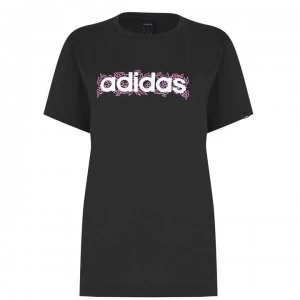 adidas Linear Floral T-Shirt Ladies - Black/White