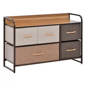 HOMCOM 5-Drawer Dresser, Linen Fabric Chest of Drawers, Dresser Tower Unit for Bedroom Hallway Entryway, Storage Organizer with Steel Frame Wooden Top