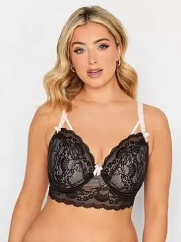 Yours Lace Longline Underwire Bra, Black, Size 40Dd, Women