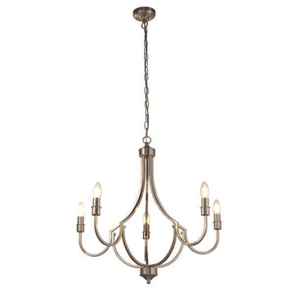 Searchlight Lodge 5 Light Chandelier - Satin Silver