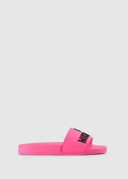 Love Moschino Womens Pool Slides With Large Logo In Fuchsia