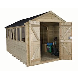 Forest Garden 12 x 8ft Apex Tongue & Groove Pressure Treated Double Door Shed